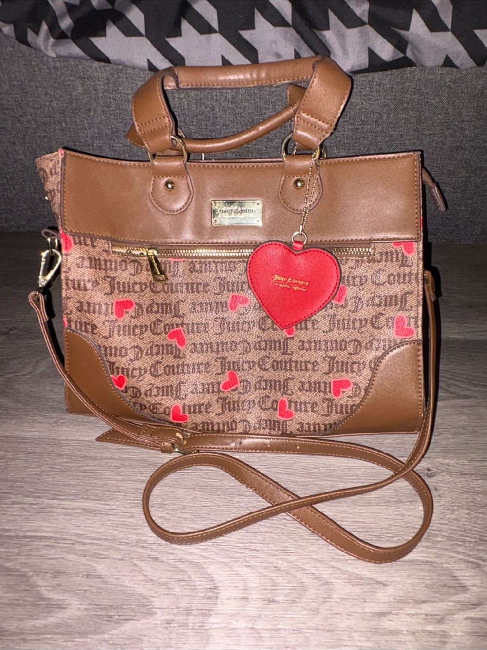Juicy Couture Brown Satchel with Red Heart Charm